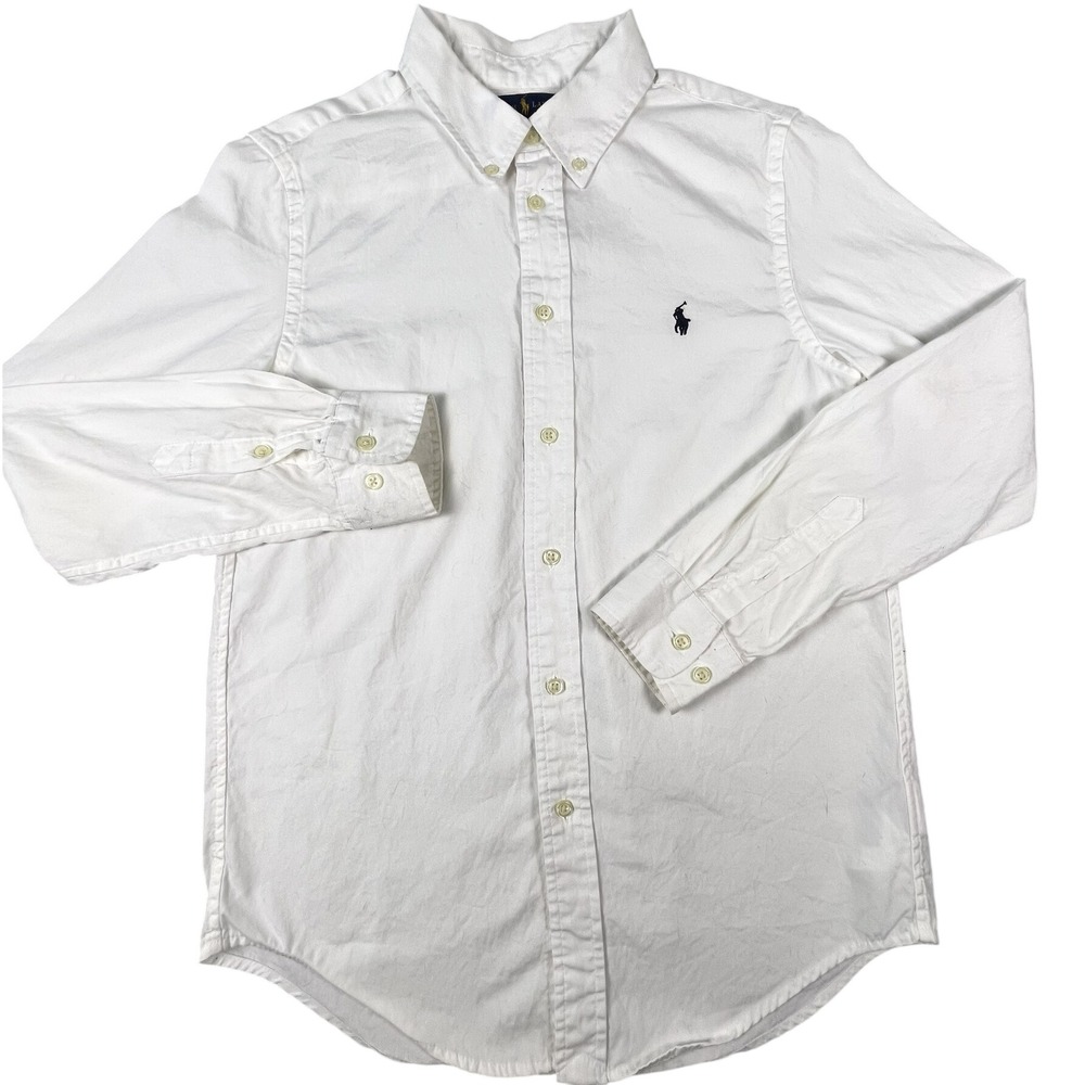 Ralph Lauren Button Down Boys 16 White Oxford Shirt Long Sleeve Pony Logo